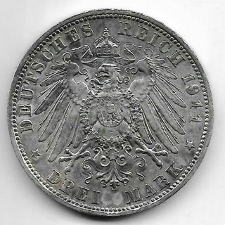 Germany Bavaria 1911 D 3 mark silver coin 2