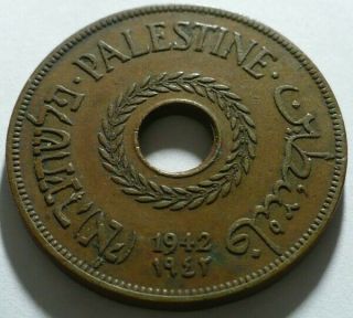 1942 Palestine British Mandate 20 Mils Bronze Coin