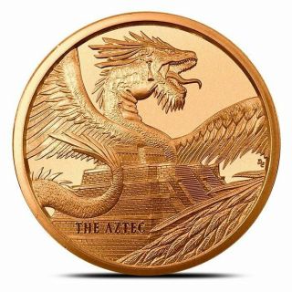 World Of Dragons 1 Oz Copper Round Aztec Dragon