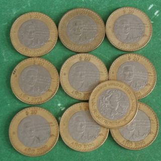 2000 - 01 Mexico 10 Coins 20 Pesos Octavio Paz Bimetallic