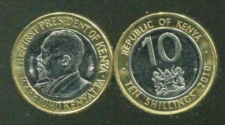 Kenya 10 Shilling 2010 Km 37.  2 Bi - Metallic Coin Unc