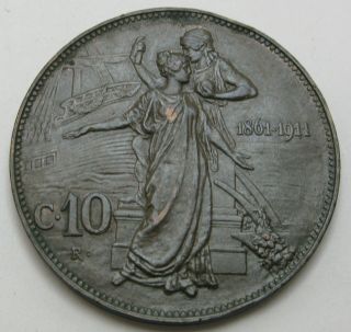 Italy 10 Centesimi 1911r - Bronze - 50th Ann.  Of The Kingdom - Xf/aunc - 2417