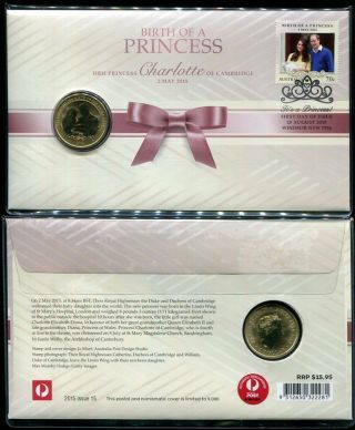 Brith Of A Princess Charlotte Of Cambride 1 Dollar 2015 Coin,  Fdc,  Stamp