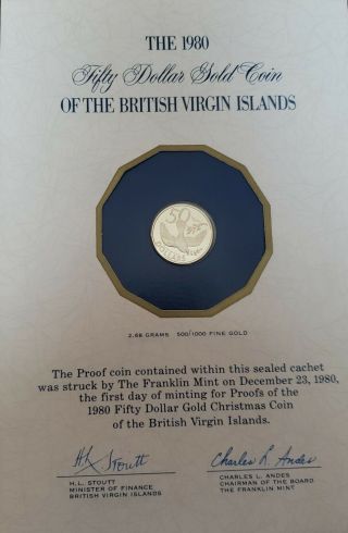 1980 Fifty Dollar Gold Coin British Virgin Island Proof Christmas