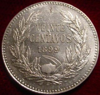Hi Grade A.  Unc 1899/5 Silver 20 Centavos Chile Possible Error Details