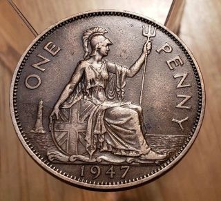 1947 Great Britain King George Vi One Penny Large World Copper Coin -