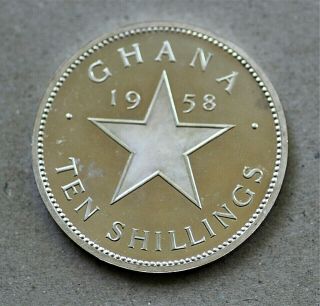 1958 Ghana 10 Shillings,  Silver (0.  925/0.  8410asw),  Km7