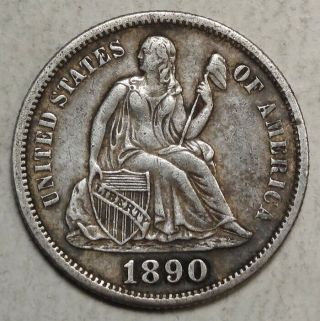 1890 - S Seated Liberty Dime,  Extremely Fine,  Sharp Reverse 0707 - 21