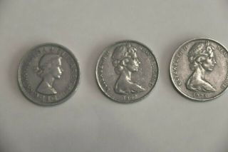 1 Uk 2 Shilling,  Zealand 4 Coins 50c - 20c (3) Detail 5coins 2 Pictures