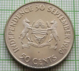 Botswana 1966 50 Cents,  Independence - President Seretse Khama,  Silver Unc