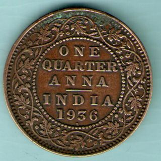 British India - 1936 - King George V - 1/4 Anna - Rare Coin