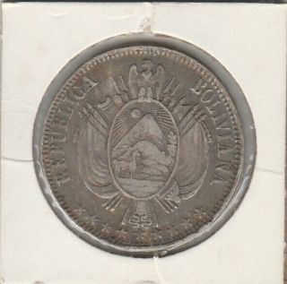Bolivia,  Potosí 1864 Un Boliviano,  0.  900 Silver,  Medal Axe.