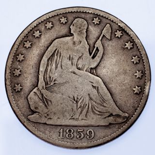 1859 - O 50c Seated Liberty Half Dollar Very Good,  Natural Color,  Detail