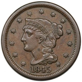 1845 Braided Hair Large Cent,  N - 10,  R3,  Vf - Xf