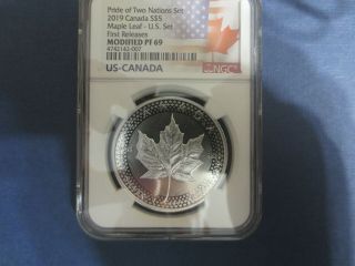 2019 Pride Of Two Nations From The U.  S.  Set Ngc Pf69 First Release Maple Leaf