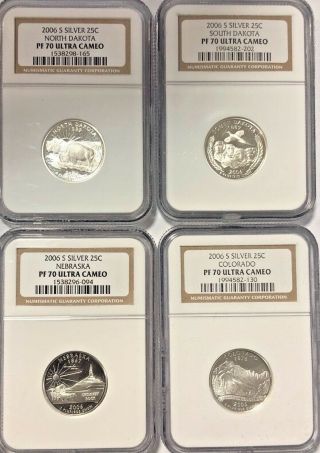 Ngc Silver Pf70 Ultra Cameo 2006 S State Quater Set Nd/sd/co/ne 4 Coin Set