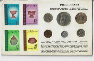 Philippines 1971 - 1974 Souvenir Coin Card With Stamps.  Silver Coins?? L@@k (sp 28