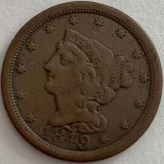 1849 Braided Hair Half Cent Large Date Vg