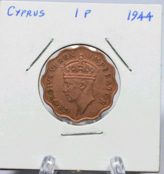 1944 Cyprus One Piastre,  King George Vi