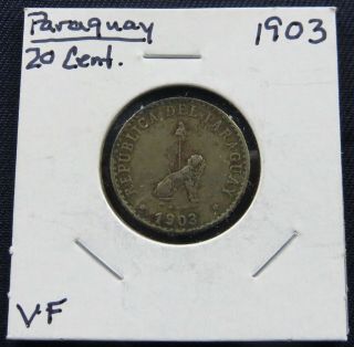 1903 20 Centavos Old Paraguay Copper - Nickel Coin