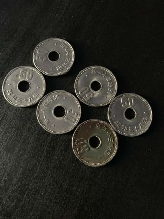 6 Mixed Dates Japan 50 Yen Coins