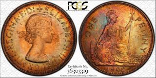 1966 Great Britain One 1 Penny Pcgs Ms65rb Color Toned Coin None Graded Higher