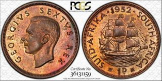 1952 South Africa Penny Pcgs Pr64rb Proof Color Toned Coin In