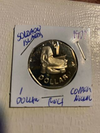 Solomon Island $1 Dollar 1977 Bu Sea Spirit Statue 20 World Money Coin