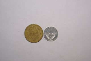 2 Different Coins From Rwanda - 1985 1 Franc & 1977 20 Francs