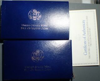 1993 - S/s Bill Of Rights Coins 2 - Pc Proof Set Silver$1 & 50c W/box & A1130