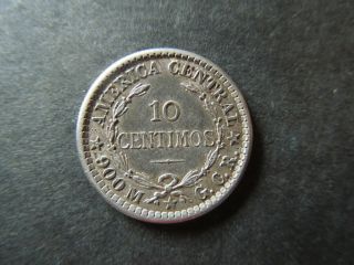 J852 Coin Costa Rica 1905 Silver 10 Centavos Au