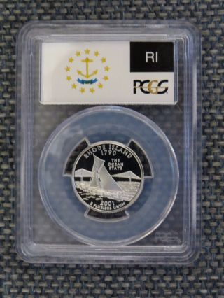 2001 - S 25c Rhode Island Silver Quarter State Flag Proof Coin Pcgs Pr70dcam