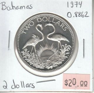 Bahamas 2 Dollars 1974 Silver Proof Strike