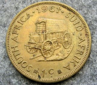 South Africa 1961 1 Cent,  Jan Van Riebeeck & Wagon