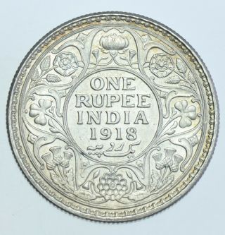 India British George V Rupee,  1918 Calcutta Silver Coin Unc