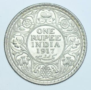 India British George V Rupee,  1917 Bombay Silver Coin Bu