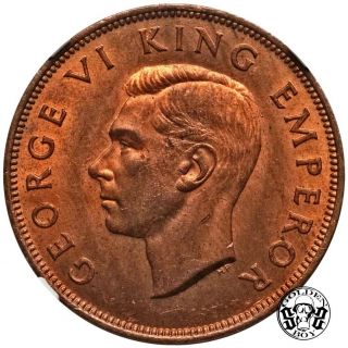 Zealand:1 Penny 1944.  " George Vi ".  Ngc Ms 64 Red - Brown