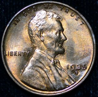 1935 S Lincoln Cent Bu Bright Gold And Bronze Toning