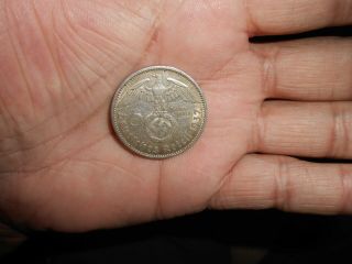 Fine 1937 Big 5 Mark 90 Silver Bullion German Swastika Nazi Germany Ww2 Coin