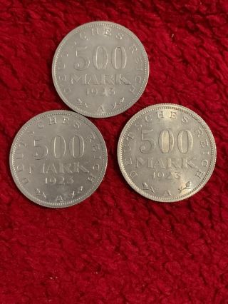3 - German 500 Mark Coin 1923 A Berlin -