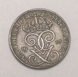 1913 Sweden Swedish One 1 Ore Crowned Monogram Coin