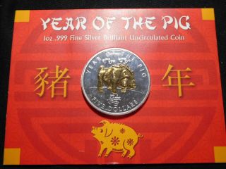 L36 Solomon Islands 2007 Silver 1 Oz.  Lunar Year Of The Pig Bu In Holder