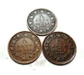 British India - George V - 1/12 Anna - 3 Different Coins Set - 1918 1920 1924