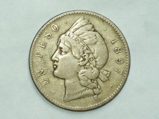 Scarce 1897 A Dominican Republic Silver One Peso One Year Issue
