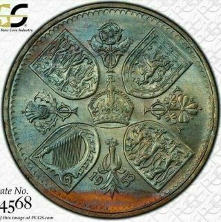 1953 Great Britain Crown Five Shillings Bu Pcgs Ms65 Toned Eight Graded Higher