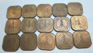 15 British Malaya,  Borneo 1 one cent copper coins 1956 1957 1958 1961 UNC & AUNC 2