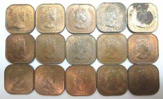15 British Malaya,  Borneo 1 one cent copper coins 1956 1957 1958 1961 UNC & AUNC 4