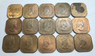 15 British Malaya,  Borneo 1 one cent copper coins 1956 1957 1958 1961 UNC & AUNC 5