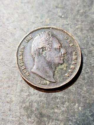 Great Britain 1837 Farthing Coin,  Metal Detecting Find