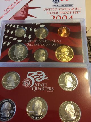 2004 Us Silver 10 Coin Proof Set Ogp - 90 Silver Quarters Kennedy